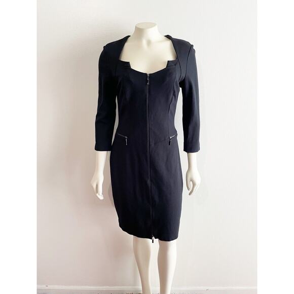 Cache Black Fitted Zipper Dress Quarter Sleeve size 10 - Picture 1 of 5